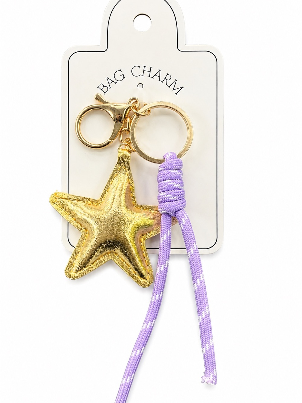 Gold Star Bag Charm Lavender Purple Cord Purse Keychain New